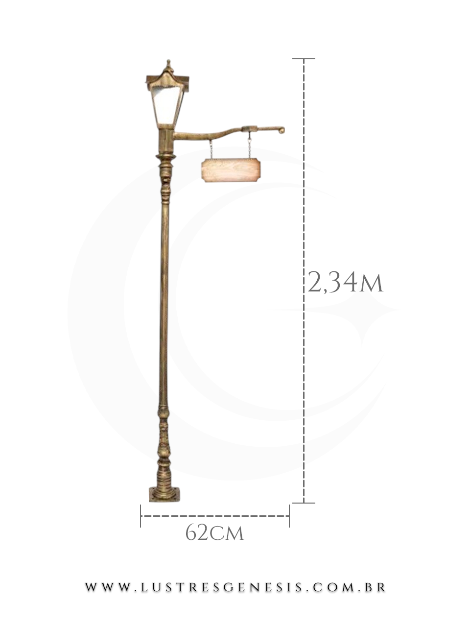 Poste de Jardim Colonial 2,34m Alumínio Fundido com Suporte para Placa Iluminação externa fachada, jardim e área gourmet